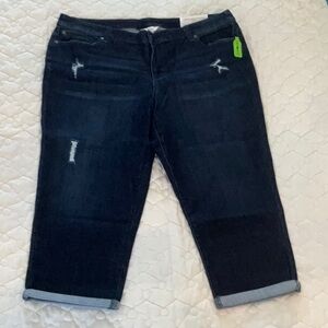 Nwt CjBanks Dark Blue Women's Capri Jeans distressed denim